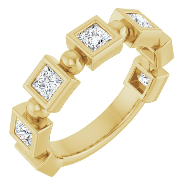 14K Gold Square Natural Diamond Beaded Bezel-Set Anniversary Band – 1/6–1 1/8 CTW - Yellow Gold