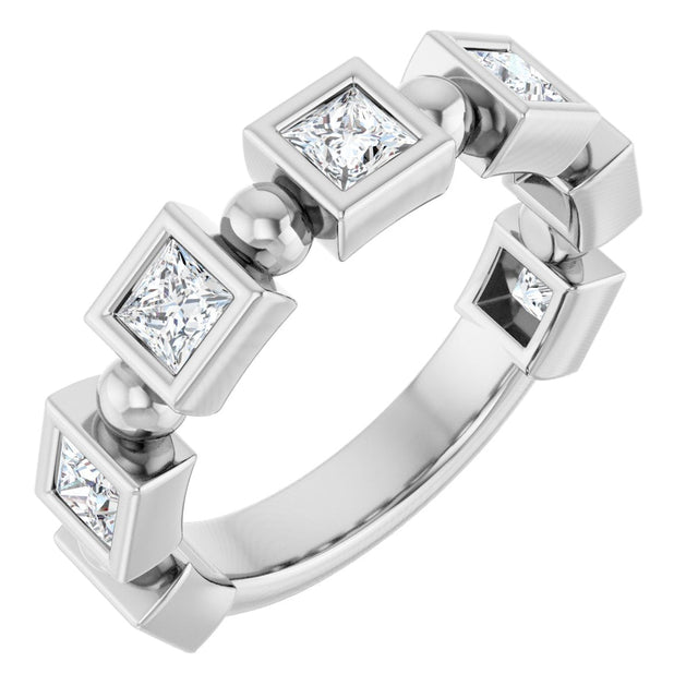 14K Gold Square Natural Diamond Beaded Bezel-Set Anniversary Band – 1/6–1 1/8 CTW - White Gold