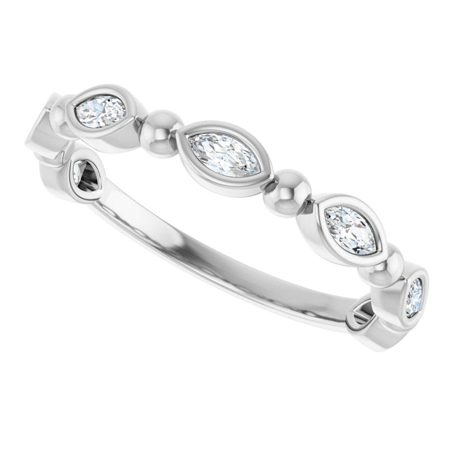 Platinum Marquise Natural Diamond Beaded Bezel-Set Anniversary Band – 1/5–1/3 CTW - view 5