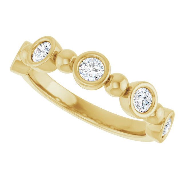14K Gold Round Natural Diamond Beaded Bezel-Set Anniversary Band – 1/8–1/2 CTW - Yellow Gold - view 5