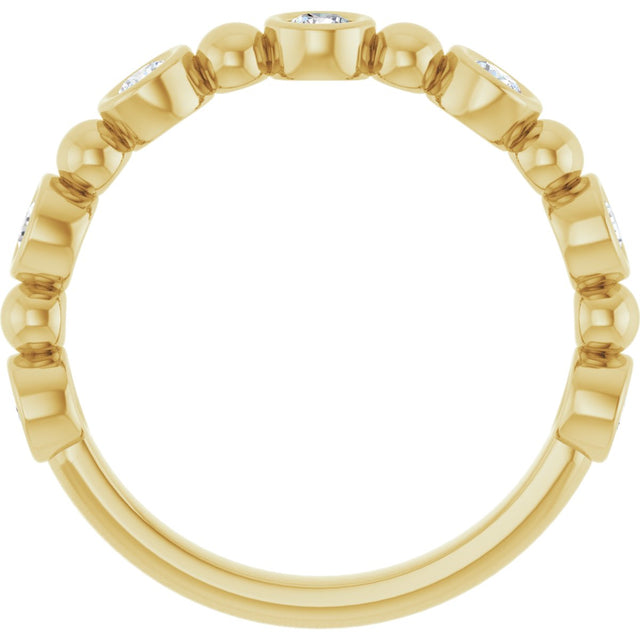 14K Gold Round Natural Diamond Beaded Bezel-Set Anniversary Band – 1/8–1/2 CTW - Yellow Gold - view 2