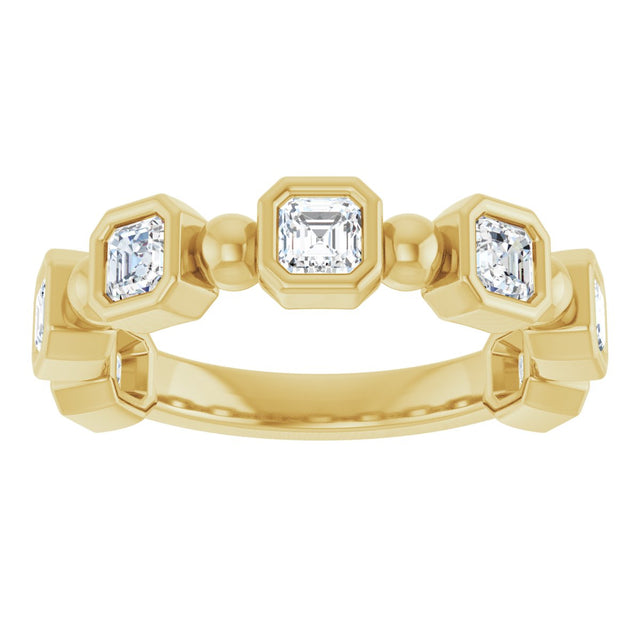 14K Gold Asscher Natural Diamond Beaded Bezel-Set Anniversary Band – 1/3–1 1/8 CTW - Yellow Gold - view 3