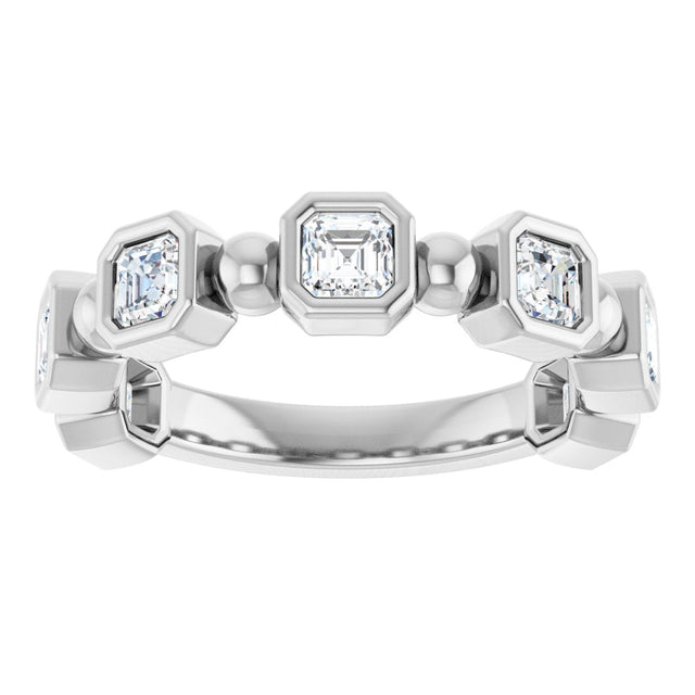 Platinum Asscher Natural Diamond Beaded Bezel-Set Anniversary Band – 1/3–1 1/8 CTW - view 3