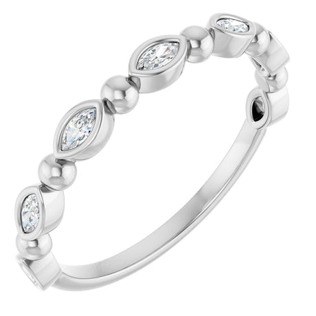 14K Gold Marquise Natural Diamond Beaded Bezel-Set Anniversary Band – 1/5–1/3 CTW - White Gold