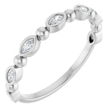 Platinum Marquise Natural Diamond Beaded Bezel-Set Anniversary Band – 1/5–1/3 CTW