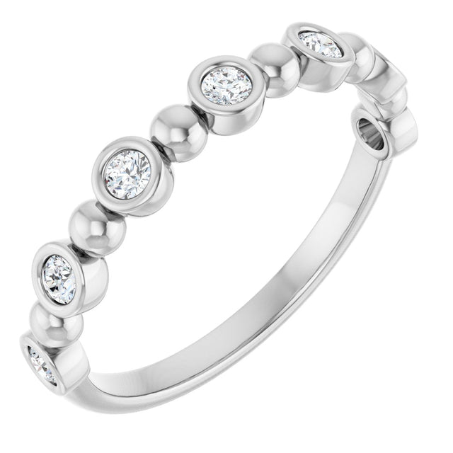 14K Gold Round Natural Diamond Beaded Bezel-Set Anniversary Band – 1/8–1/2 CTW - White Gold
