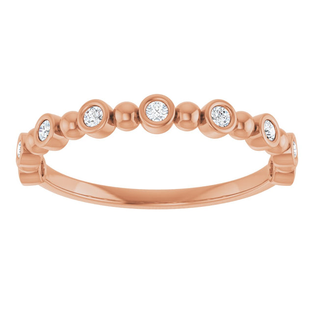 14K Gold Round Natural Diamond Beaded Bezel-Set Anniversary Band – 1/8–1/2 CTW - Rose Gold - view 3