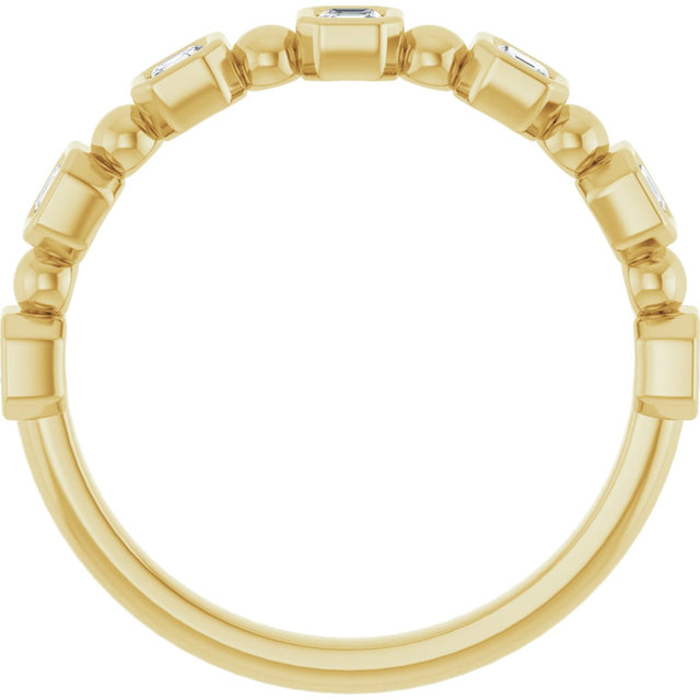 14K Gold Asscher Natural Diamond Beaded Bezel-Set Anniversary Band – 1/3–1 1/8 CTW - Yellow Gold - view 2