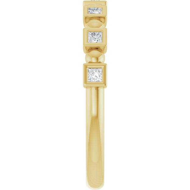 14K Gold Square Natural Diamond Beaded Bezel-Set Anniversary Band – 1/6–1 1/8 CTW - Yellow Gold - view 4