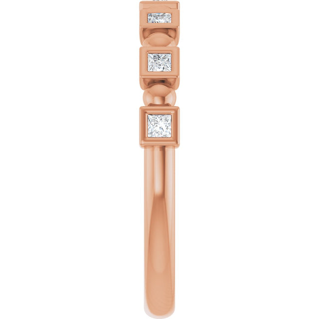 14K Gold Square Natural Diamond Beaded Bezel-Set Anniversary Band – 1/6–1 1/8 CTW - Rose Gold - view 4