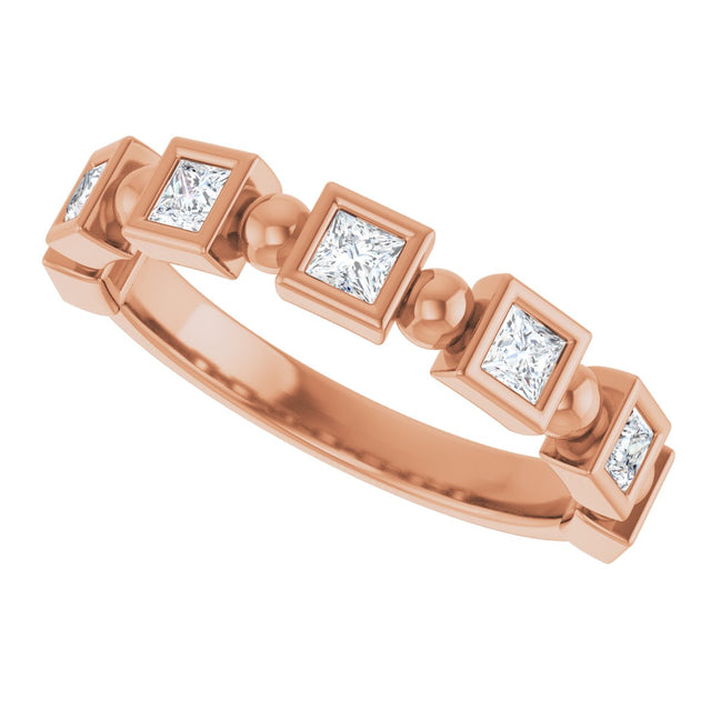 14K Gold Square Natural Diamond Beaded Bezel-Set Anniversary Band – 1/6–1 1/8 CTW - Rose Gold - view 5