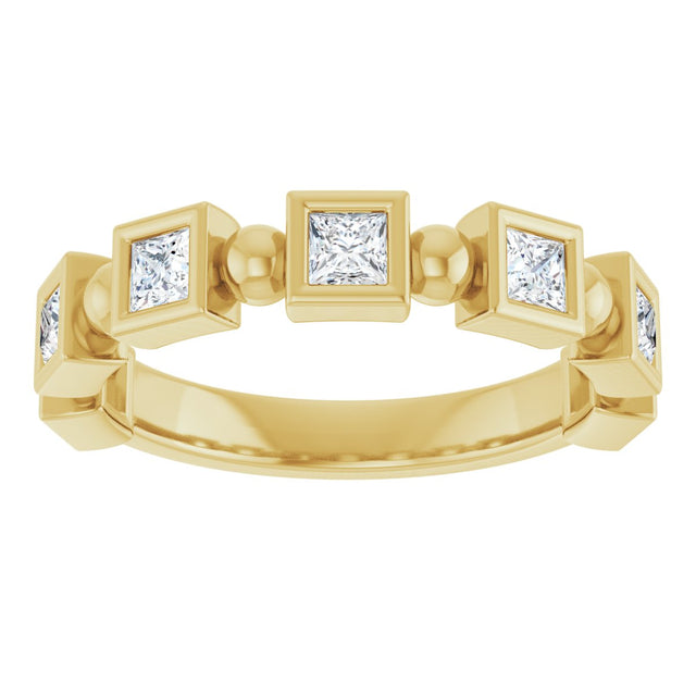 14K Gold Square Natural Diamond Beaded Bezel-Set Anniversary Band – 1/6–1 1/8 CTW - Yellow Gold - view 3