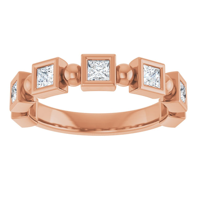 14K Gold Square Natural Diamond Beaded Bezel-Set Anniversary Band – 1/6–1 1/8 CTW - Rose Gold - view 3