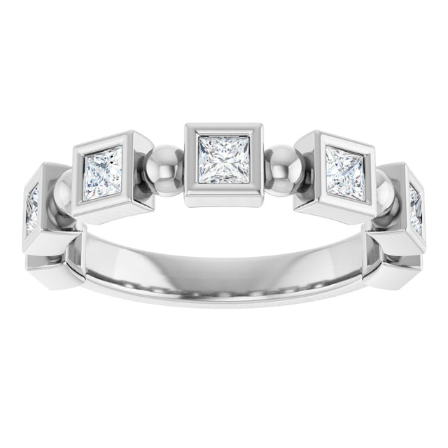 Platinum Square Natural Diamond Beaded Bezel-Set Anniversary Band – 1/6–1 1/8 CTW - view 3