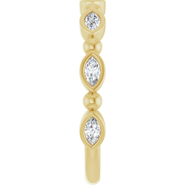 14K Gold Marquise Natural Diamond Beaded Bezel-Set Anniversary Band – 1/5–1/3 CTW - Yellow Gold - view 4