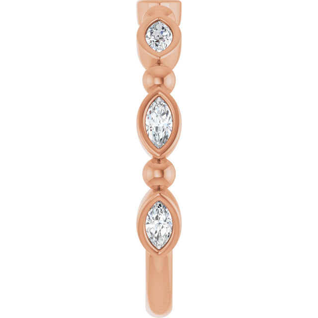 14K Gold Marquise Natural Diamond Beaded Bezel-Set Anniversary Band – 1/5–1/3 CTW - Rose Gold - view 4