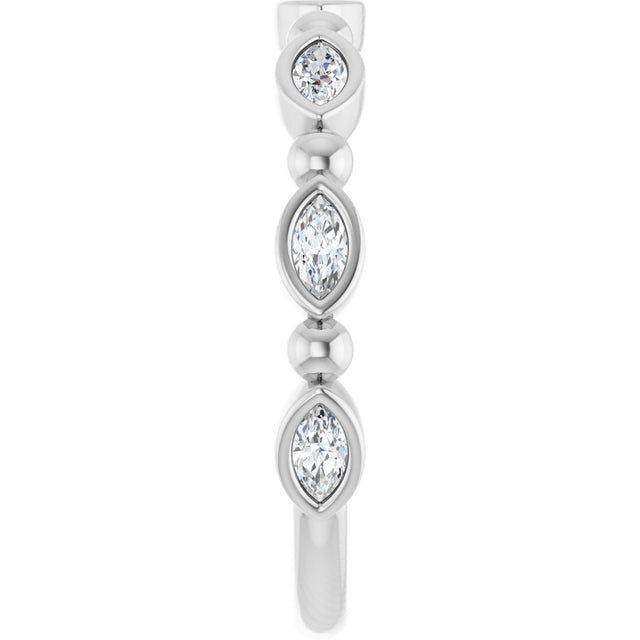 Platinum Marquise Natural Diamond Beaded Bezel-Set Anniversary Band – 1/5–1/3 CTW - view 4