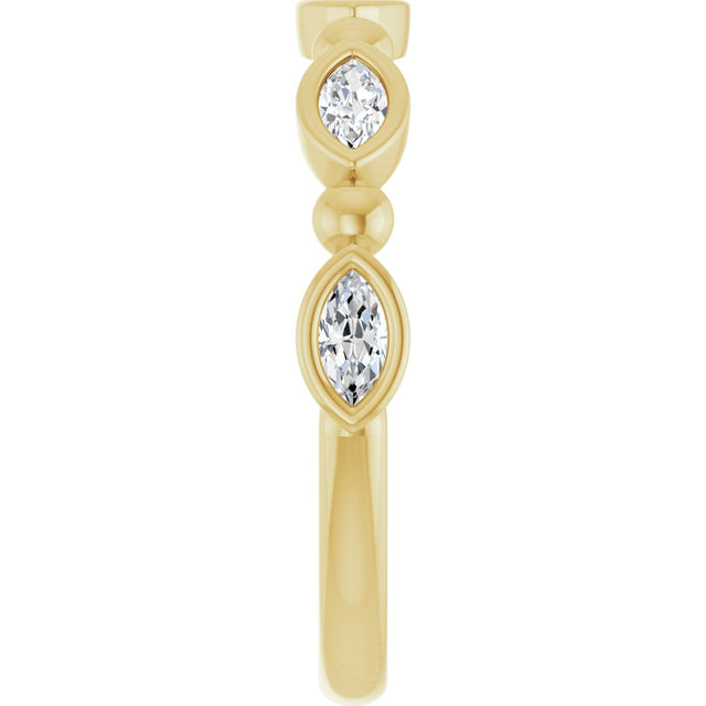 14K Gold Marquise Natural Diamond Beaded Bezel-Set Anniversary Band – 1/5–1/3 CTW - Yellow Gold - view 4