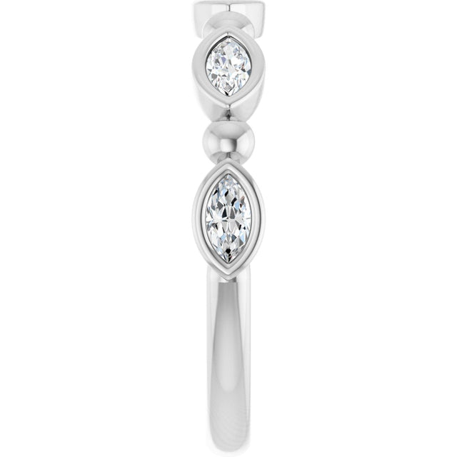 Platinum Marquise Natural Diamond Beaded Bezel-Set Anniversary Band – 1/5–1/3 CTW - view 4