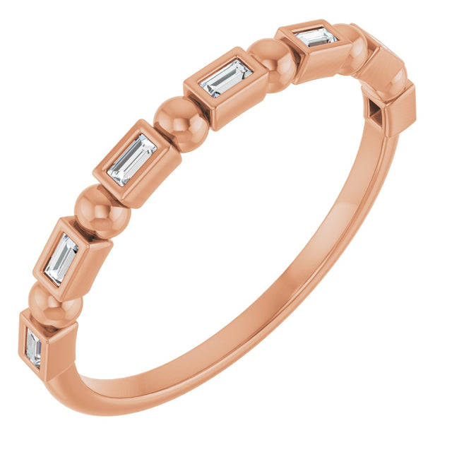 14K Gold Straight Baguette Natural Diamond Beaded Bezel-Set Anniversary Band – 1/10–5/8 CTW - Rose Gold