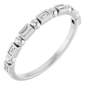 Platinum Straight Baguette Natural Diamond Beaded Bezel-Set Anniversary Band – 1/10–5/8 CTW