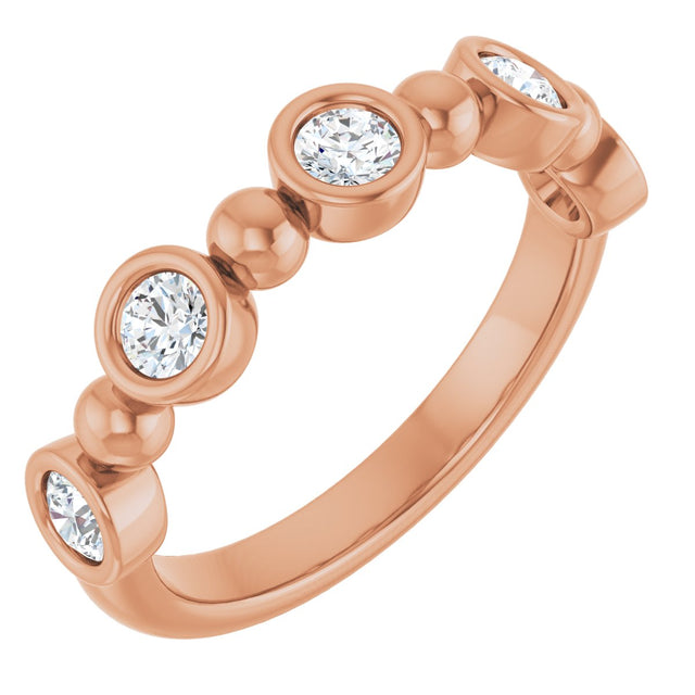 14K Gold Round Lab-Grown Diamond Beaded Bezel-Set Anniversary Band – 1/5–1/2 CTW - Rose Gold