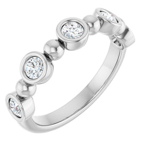 Platinum Round Natural Diamond Beaded Bezel-Set Anniversary Band – 1/8–1/2 CTW