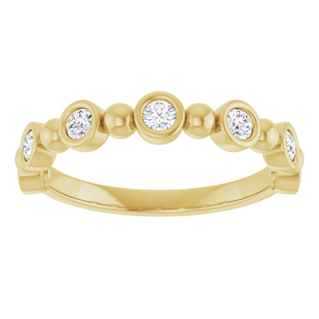 14K Gold Round Natural Diamond Beaded Bezel-Set Anniversary Band – 1/8–1/2 CTW - Yellow Gold - view 3