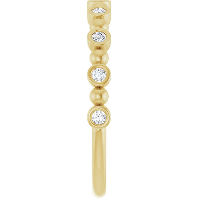 14K Gold Round Natural Diamond Beaded Bezel-Set Anniversary Band – 1/8–1/2 CTW - Yellow Gold - view 4