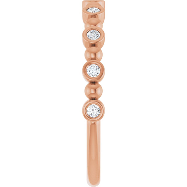 14K Gold Round Natural Diamond Beaded Bezel-Set Anniversary Band – 1/8–1/2 CTW - Rose Gold - view 4
