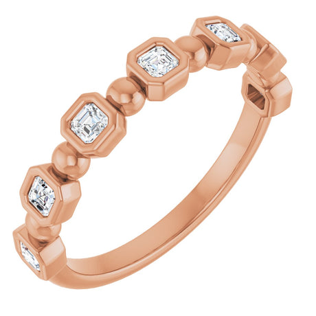 14K Gold Asscher Natural Diamond Beaded Bezel-Set Anniversary Band – 1/3–1 1/8 CTW - Rose Gold