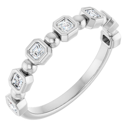Platinum Asscher Natural Diamond Beaded Bezel-Set Anniversary Band – 1/3–1 1/8 CTW
