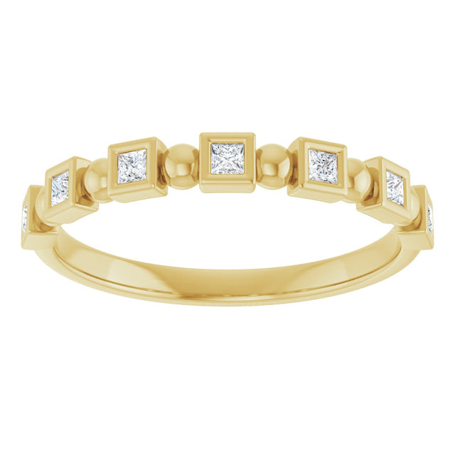 14K Gold Square Natural Diamond Beaded Bezel-Set Anniversary Band – 1/6–1 1/8 CTW - Yellow Gold - view 3