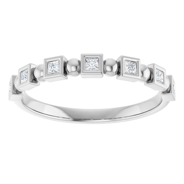 14K Gold Square Natural Diamond Beaded Bezel-Set Anniversary Band – 1/6–1 1/8 CTW - White Gold - view 3