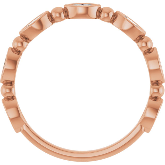 14K Gold Marquise Natural Diamond Beaded Bezel-Set Anniversary Band – 1/5–1/3 CTW - Rose Gold - view 2