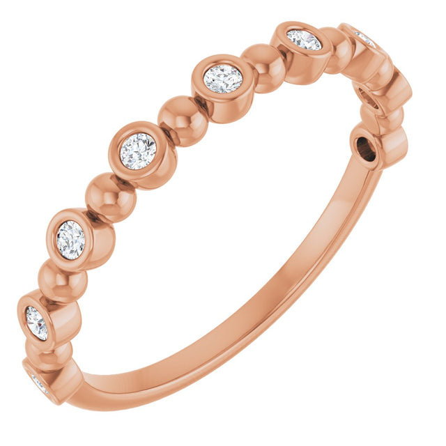 14K Gold Round Natural Diamond Beaded Bezel-Set Anniversary Band – 1/8–1/2 CTW - Rose Gold