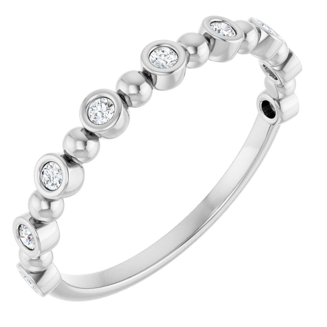 14K Gold Round Natural Diamond Beaded Bezel-Set Anniversary Band – 1/8–1/2 CTW - White Gold