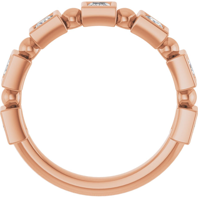 14K Gold Square Natural Diamond Beaded Bezel-Set Anniversary Band – 1/6–1 1/8 CTW - Rose Gold - view 2