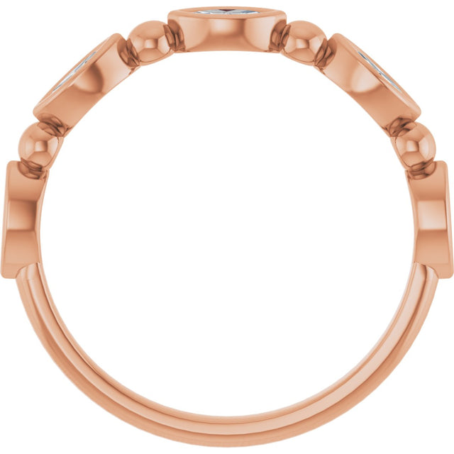 14K Gold Marquise Natural Diamond Beaded Bezel-Set Anniversary Band – 1/5–1/3 CTW - Rose Gold - view 2