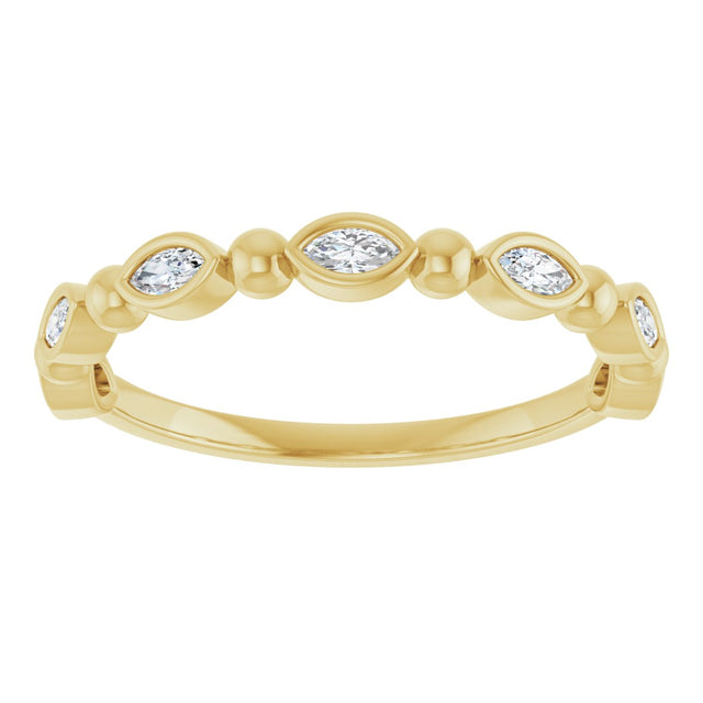 14K Gold Marquise Natural Diamond Beaded Bezel-Set Anniversary Band – 1/5–1/3 CTW - Yellow Gold - view 3