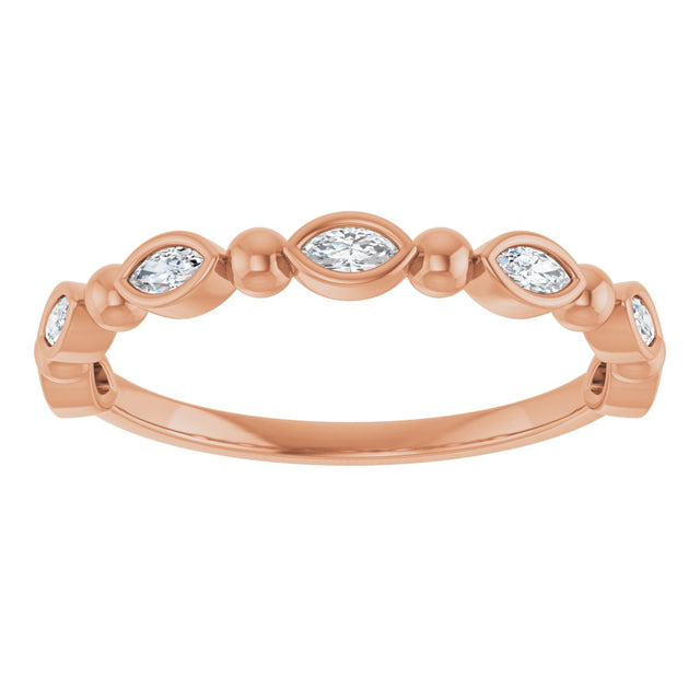 14K Gold Marquise Natural Diamond Beaded Bezel-Set Anniversary Band – 1/5–1/3 CTW - Rose Gold - view 3
