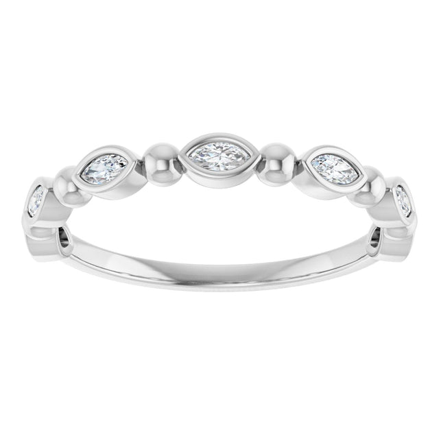 Platinum Marquise Natural Diamond Beaded Bezel-Set Anniversary Band – 1/5–1/3 CTW - view 3