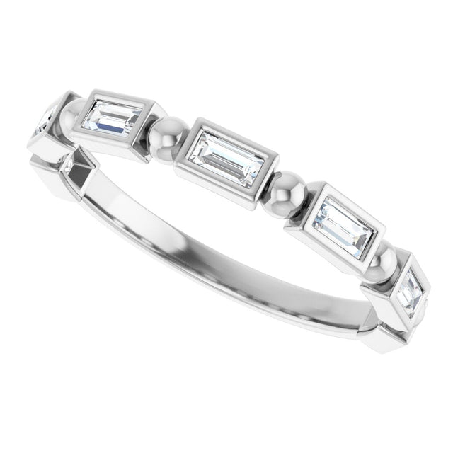 Platinum Straight Baguette Natural Diamond Beaded Bezel-Set Anniversary Band – 1/10–5/8 CTW - view 5