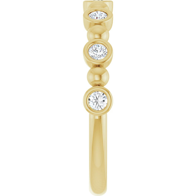 14K Gold Round Natural Diamond Beaded Bezel-Set Anniversary Band – 1/8–1/2 CTW - Yellow Gold - view 4