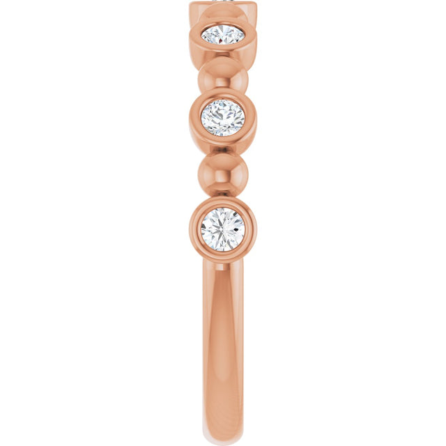 14K Gold Round Natural Diamond Beaded Bezel-Set Anniversary Band – 1/8–1/2 CTW - Rose Gold - view 4
