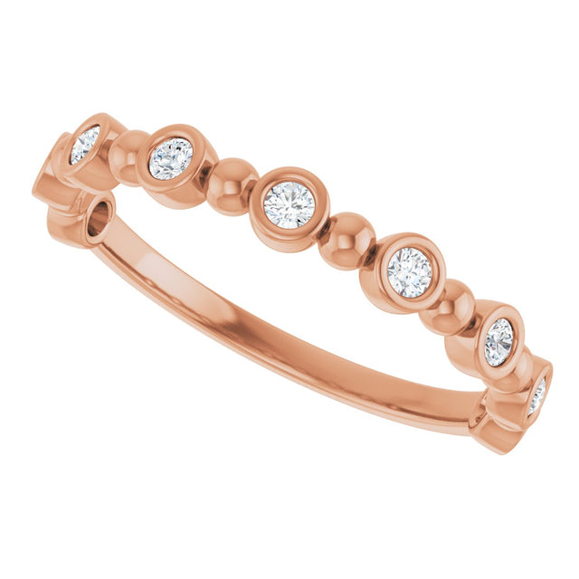14K Gold Round Natural Diamond Beaded Bezel-Set Anniversary Band – 1/8–1/2 CTW - Rose Gold - view 5