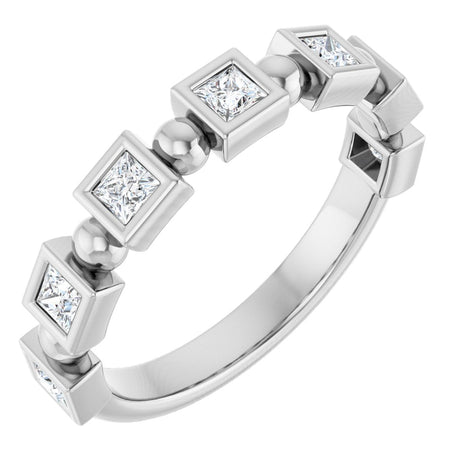 14K Gold Square Natural Diamond Beaded Bezel-Set Anniversary Band – 1/6–1 1/8 CTW - White Gold