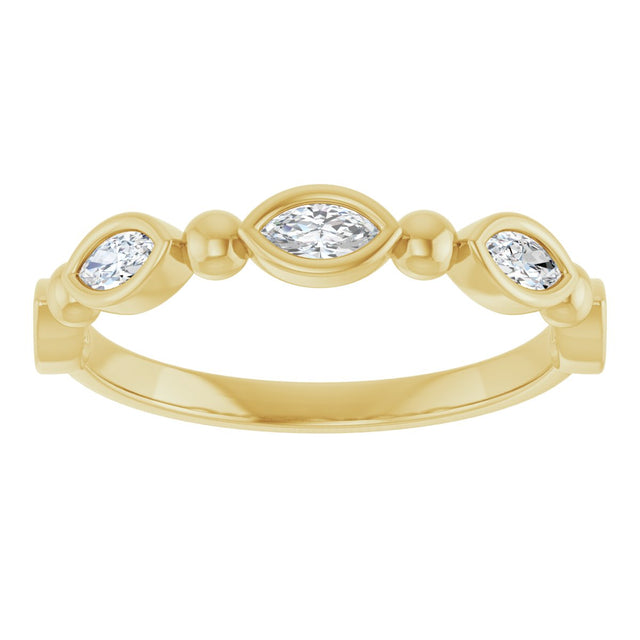 14K Gold Marquise Natural Diamond Beaded Bezel-Set Anniversary Band – 1/5–1/3 CTW - Yellow Gold - view 3