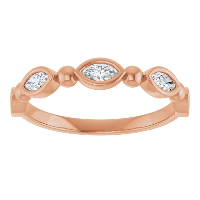 14K Gold Marquise Natural Diamond Beaded Bezel-Set Anniversary Band – 1/5–1/3 CTW - Rose Gold - view 3