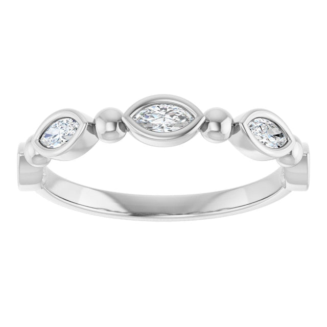 Platinum Marquise Natural Diamond Beaded Bezel-Set Anniversary Band – 1/5–1/3 CTW - view 3